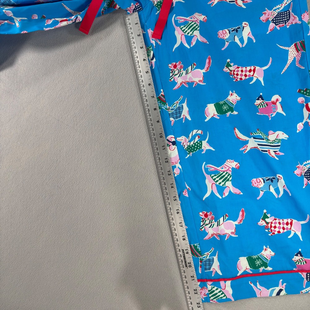 Mersea Blue Cotton Dog Print Pajama Pants XS Holiday Winter Dogs Lounge Wide Leg - Picture 10 of 12